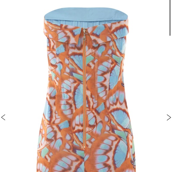 With Jean Strapless Mini Dress in Blue and Brown - Picture 8 of 11